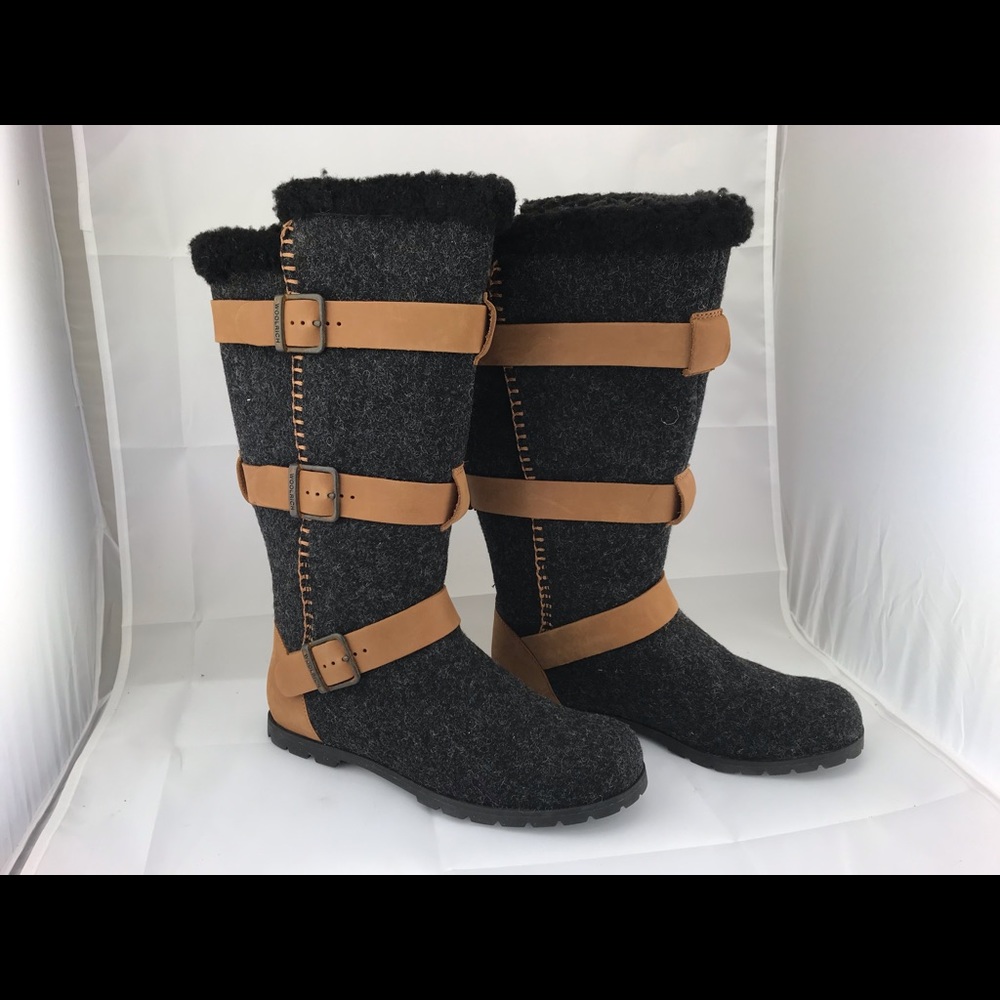 New womens 7 leather wool tall biker harness boots